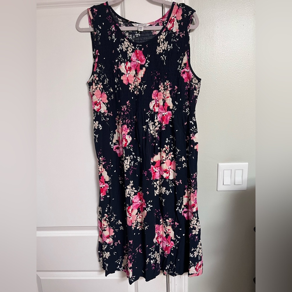 croft & barrow Navy Maxi Dress with Pink Floral Print